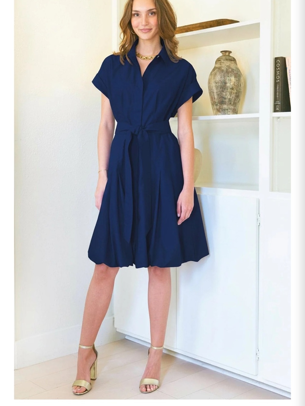 Navy Finley Libby Bubble Dress with Tie Waist - Size XL